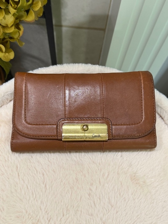 Coach Handbags - Coach Kristin Leather Checkbook Flap Wallet in Antique Brown